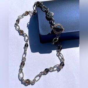 JUDITH RIPKA Smoky Topaz Necklace with Onyx/Citrine Toggle Clasp - 925 silver